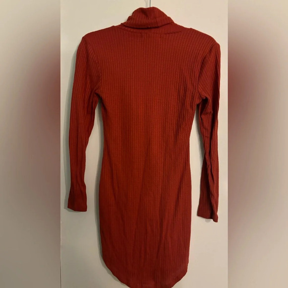 No Comment Womens Long Sleeve Turtleneck Rust Waffle Weave Bodycon Dress Sz Sm - Picture 4 of 8